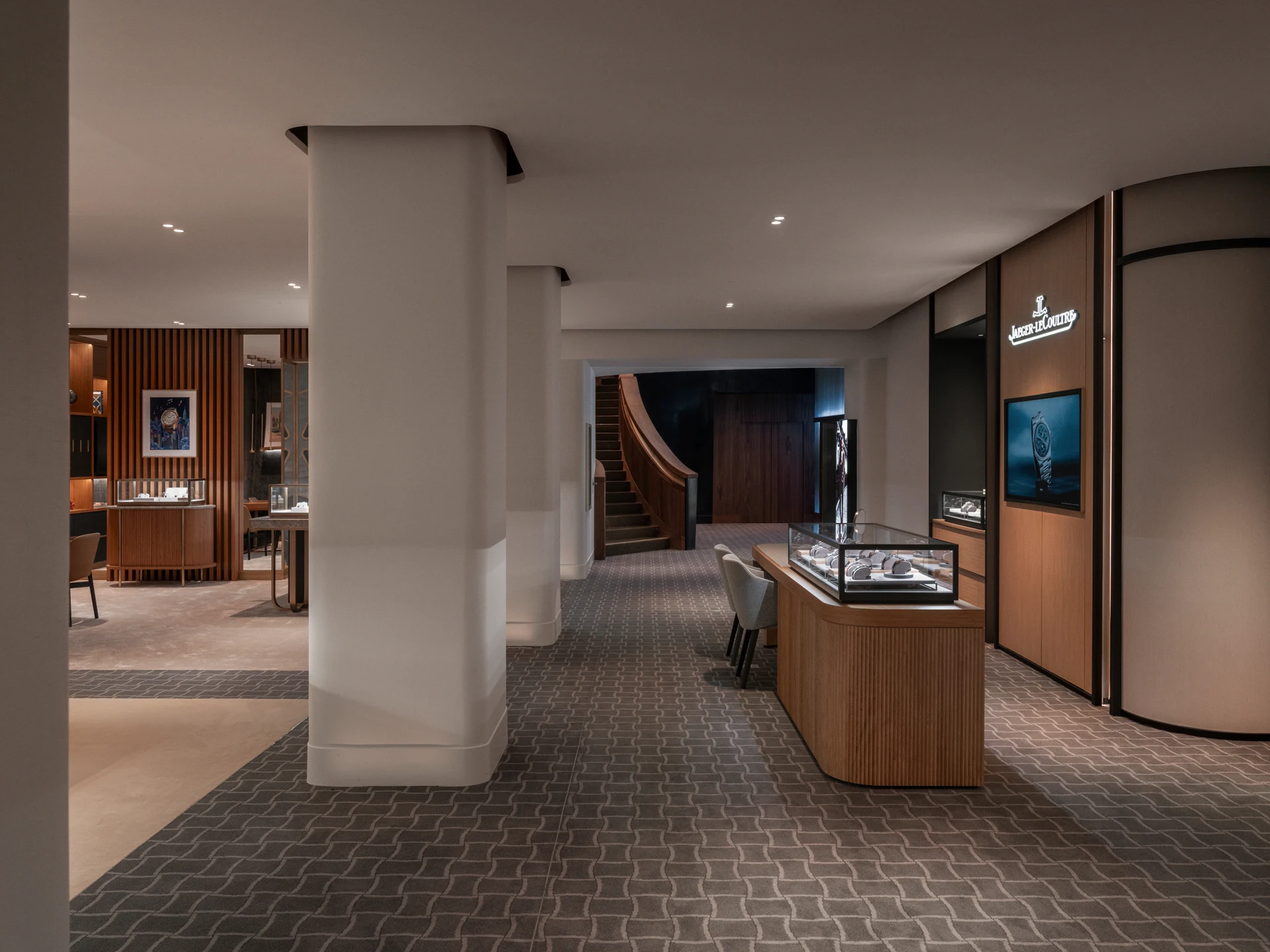 Watch displays and oak details on the ground floor of Nymans Ur’s Stockholm flagship