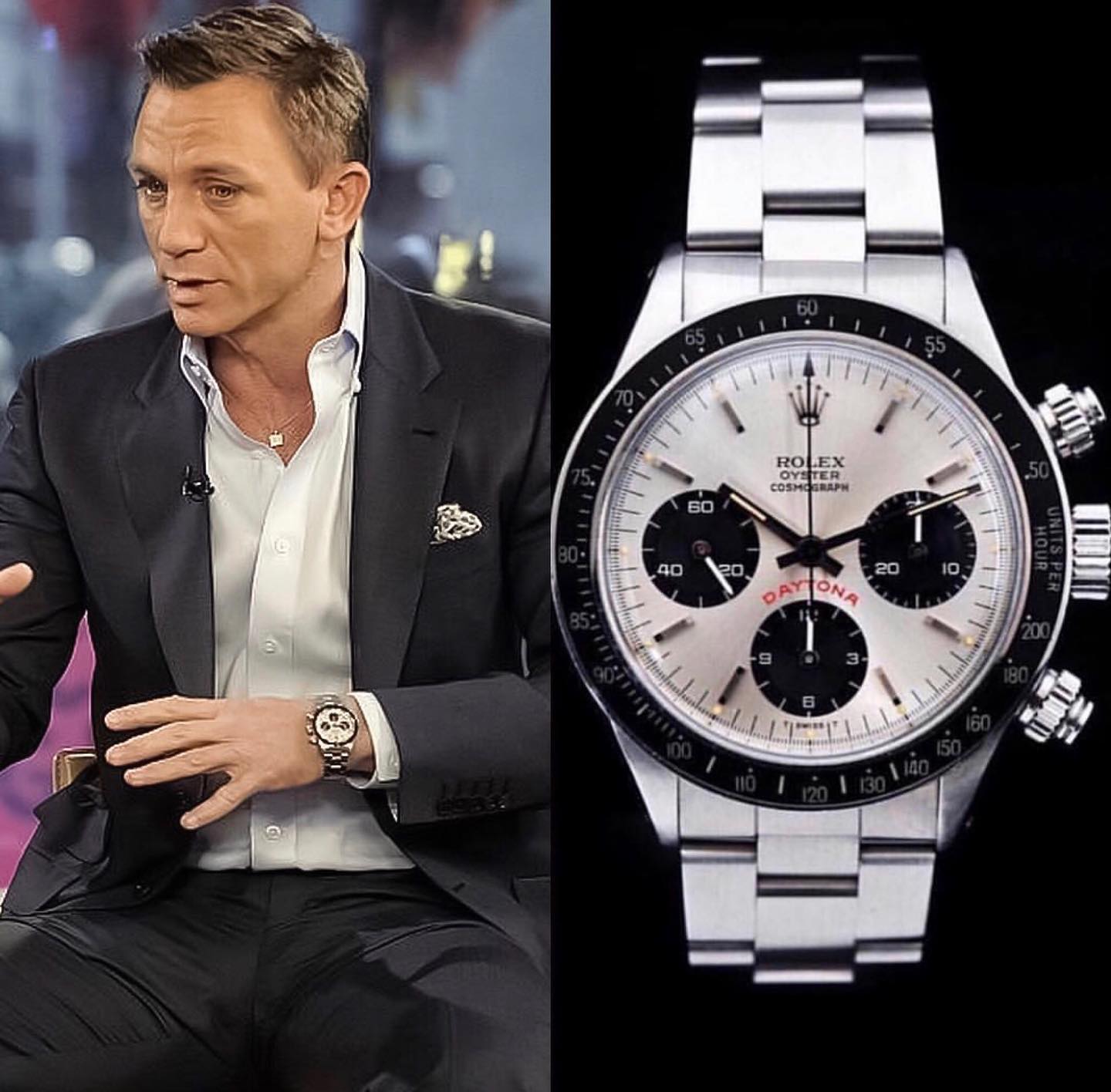 Daniel Craig likes to wear a vintage Rolex Daytona Panda Big Red 6263 on his spare time. The Omegas are for the other guy. Bond something... ðŸ¤” ï¸� 70,000 ðŸ“¸ @superwatchman
