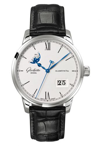 Senator Excellence Panorama Date Moonphase Stainless Steel / Silver / Alligator / Pin