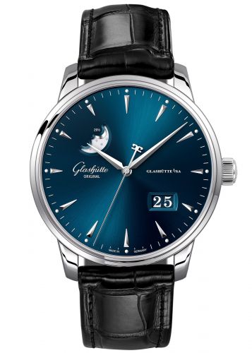 Senator Excellence Panorama Date Moonphase Stainless Steel / Blue / Alligator / Folding