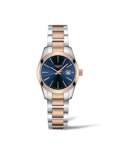 Conquest Classic Quartz 29.5 Stainless Steel / Red Gold PVD / Blue