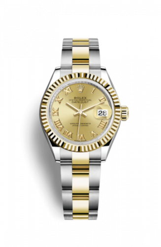 Lady-Datejust 28 Rolesor Yellow Fluted / Oyster / Champagne Roman