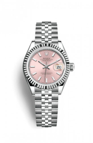 Lady-Datejust 28 Stainless Steel Fluted / Pink / Jubilee
