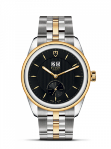 Glamour Double Date Stainless Steel / Yellow Gold / Black / Bracelet
