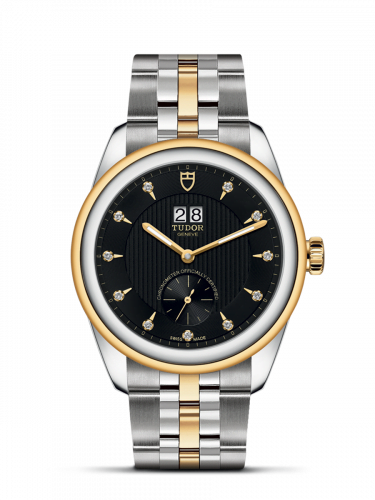 Glamour Double Date Stainless Steel / Yellow Gold / Black-Diamond / Bracelet