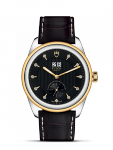 Glamour Double Date Stainless Steel / Yellow Gold / Black-Diamond / Strap