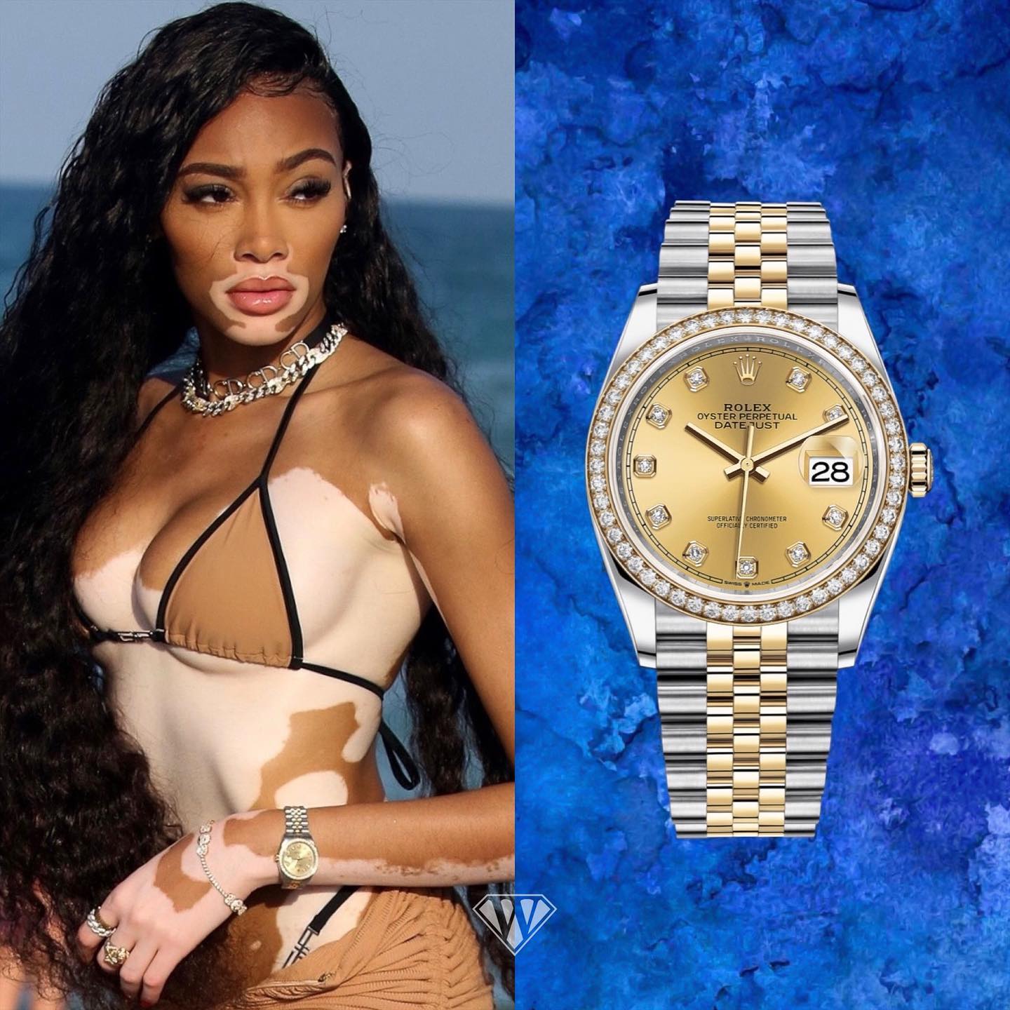 nedbrydes forfremmelse Tanke Winnie Harlow - Rolex Datejust in stainless steel and yellow gold