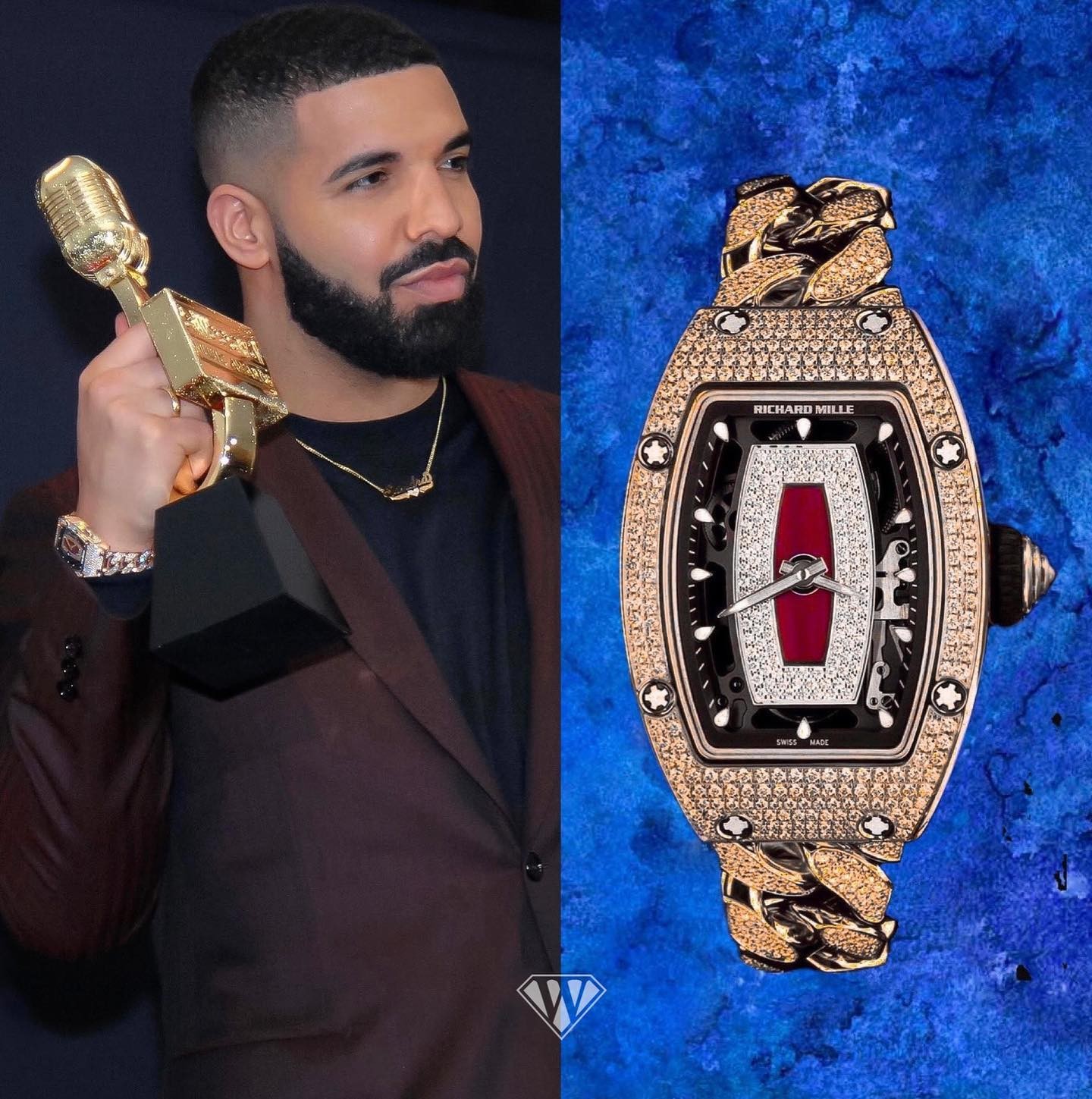 Drake - Richard Mille RM 07-01 in 18k rose gold with a curb link