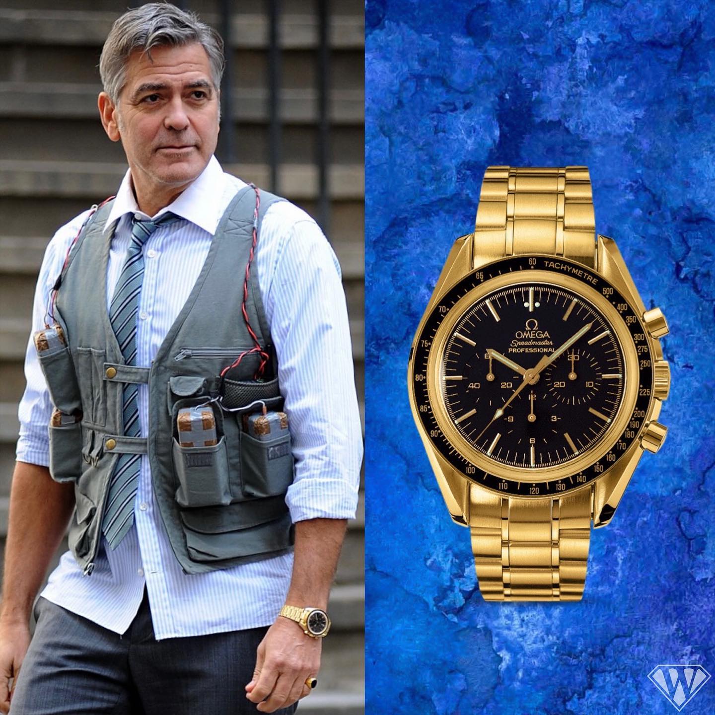 George Clooney - Omega Speedmaster Moonwatch Chronograph in 18-ca