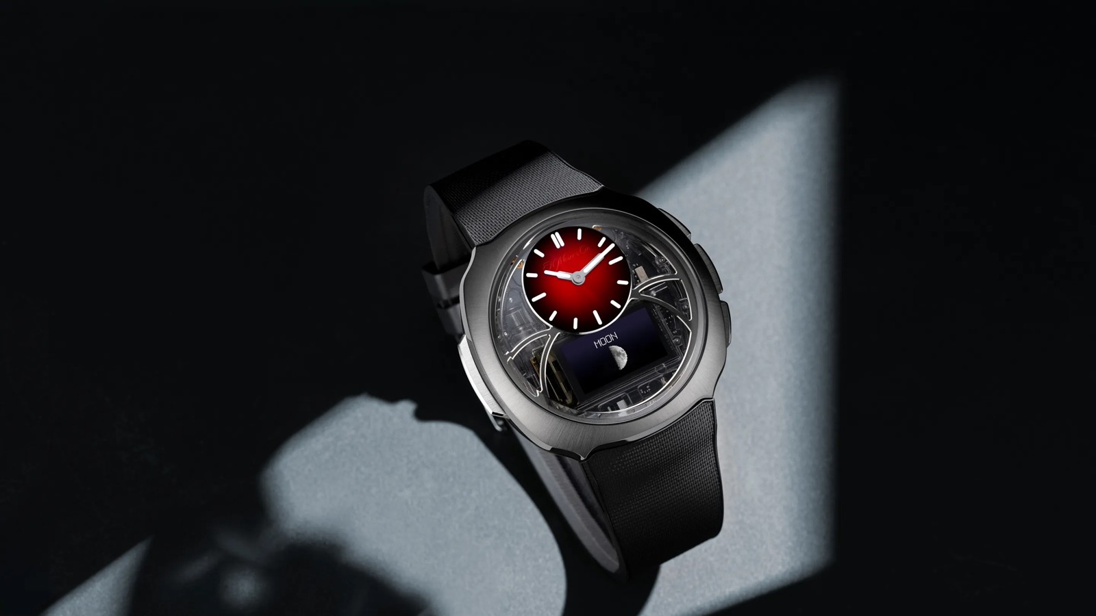 H. Moser & Cie. Off-Grid with red fumé analogue dial and digital display