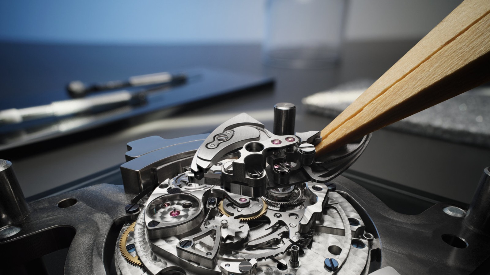 Watchmaker working on the Jaeger-LeCoultre Calibre 945 movement